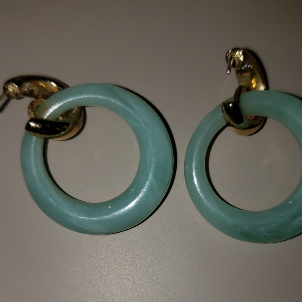 Gold and Green Hoop Earrings